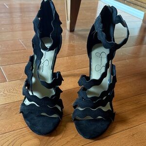 Jessica Simpson Black Scalloped Strap High Heels